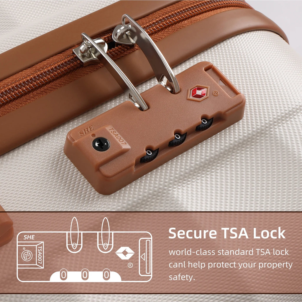 3 Piece Expandable ABS Hardshell Luggage Set Spinner Wheel Suitcase TSA Lock White Brown 20/24/28 Inch P5975