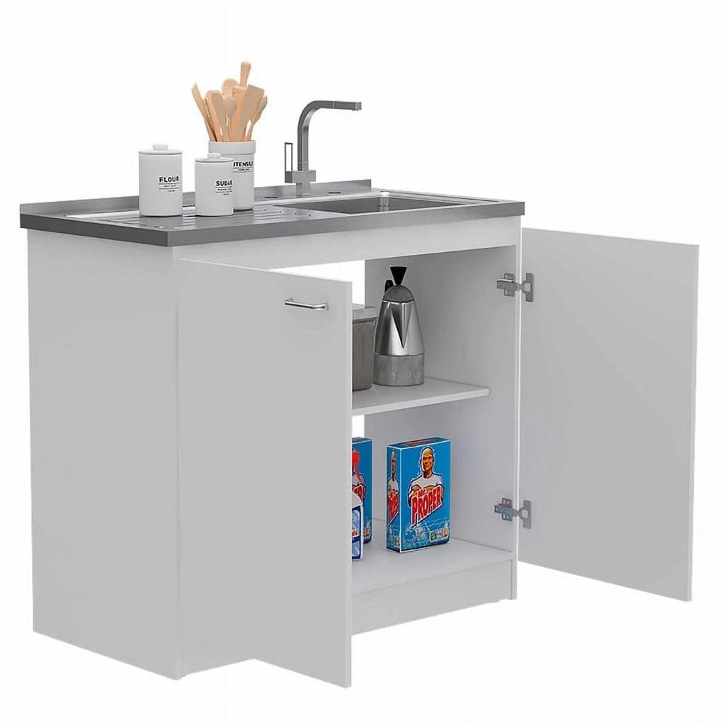 White Modern Engineered Wood Utility Sink with Cabinet N3871