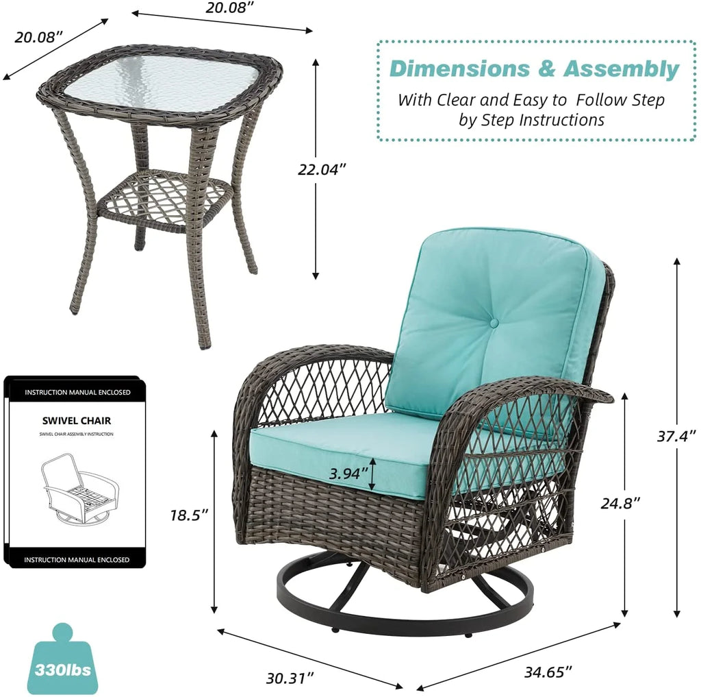 Outdoor Swivel Glider Wicker Patio Bistro Set with Cushions and Glass Table R2035