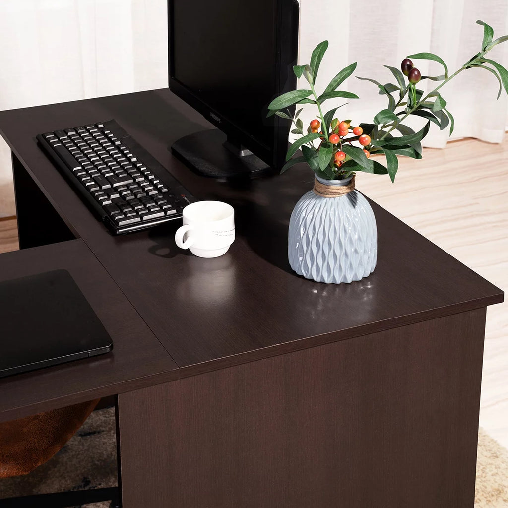 Brown L-Shaped Corner Desk with 2 Shelves T574515