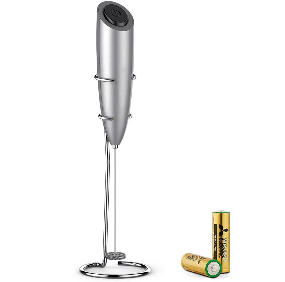 Handheld Battery Operated Milk Frother with Stainless Steel Whisk and Stand Y593225