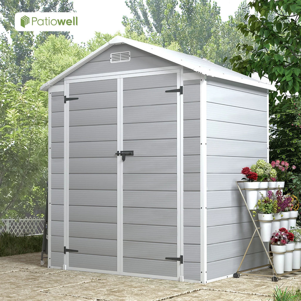 6x4 Resin Outdoor Storage Shed Grey & White H58157