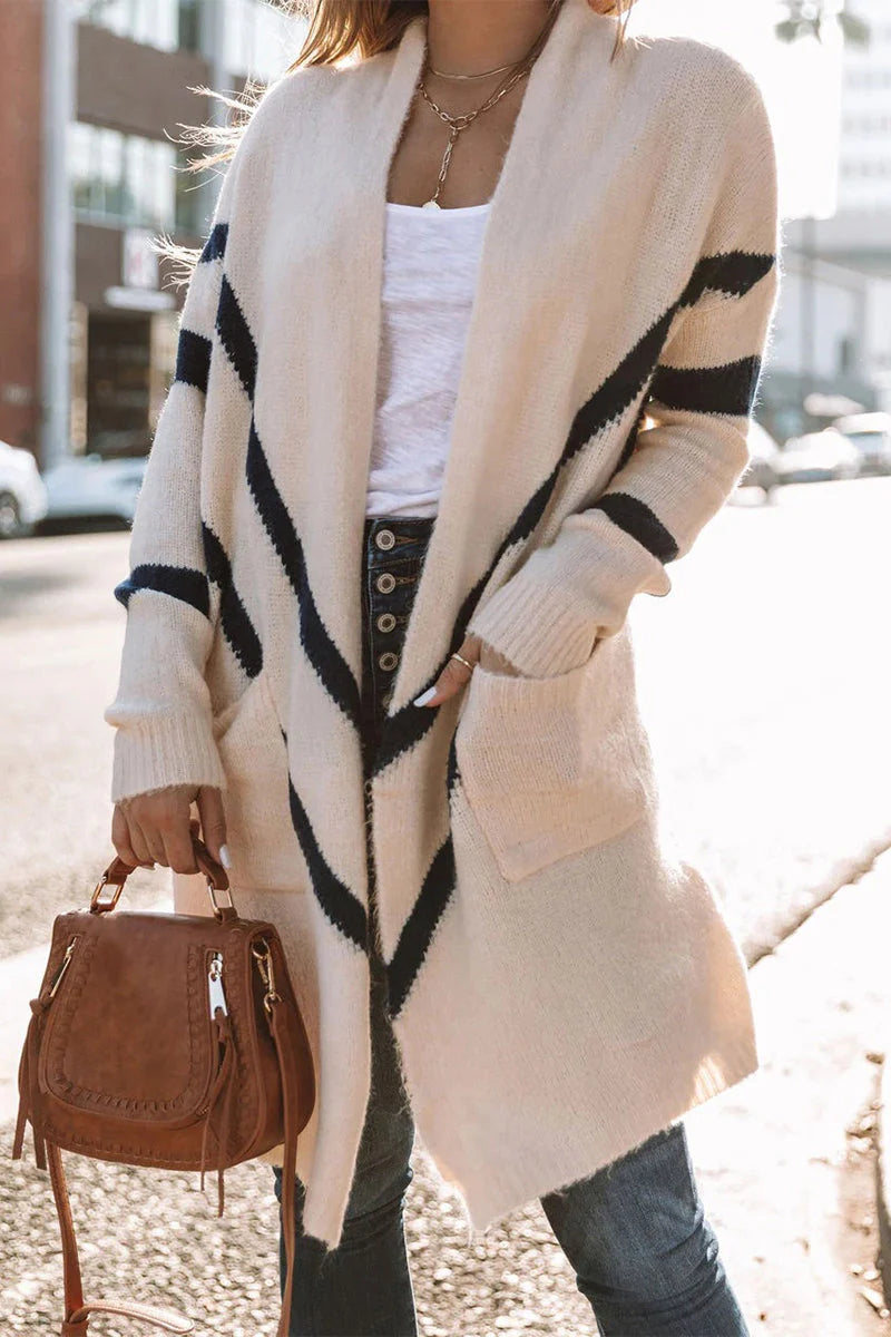 Striped Patchwork Cardigan Collar Outerwear G135