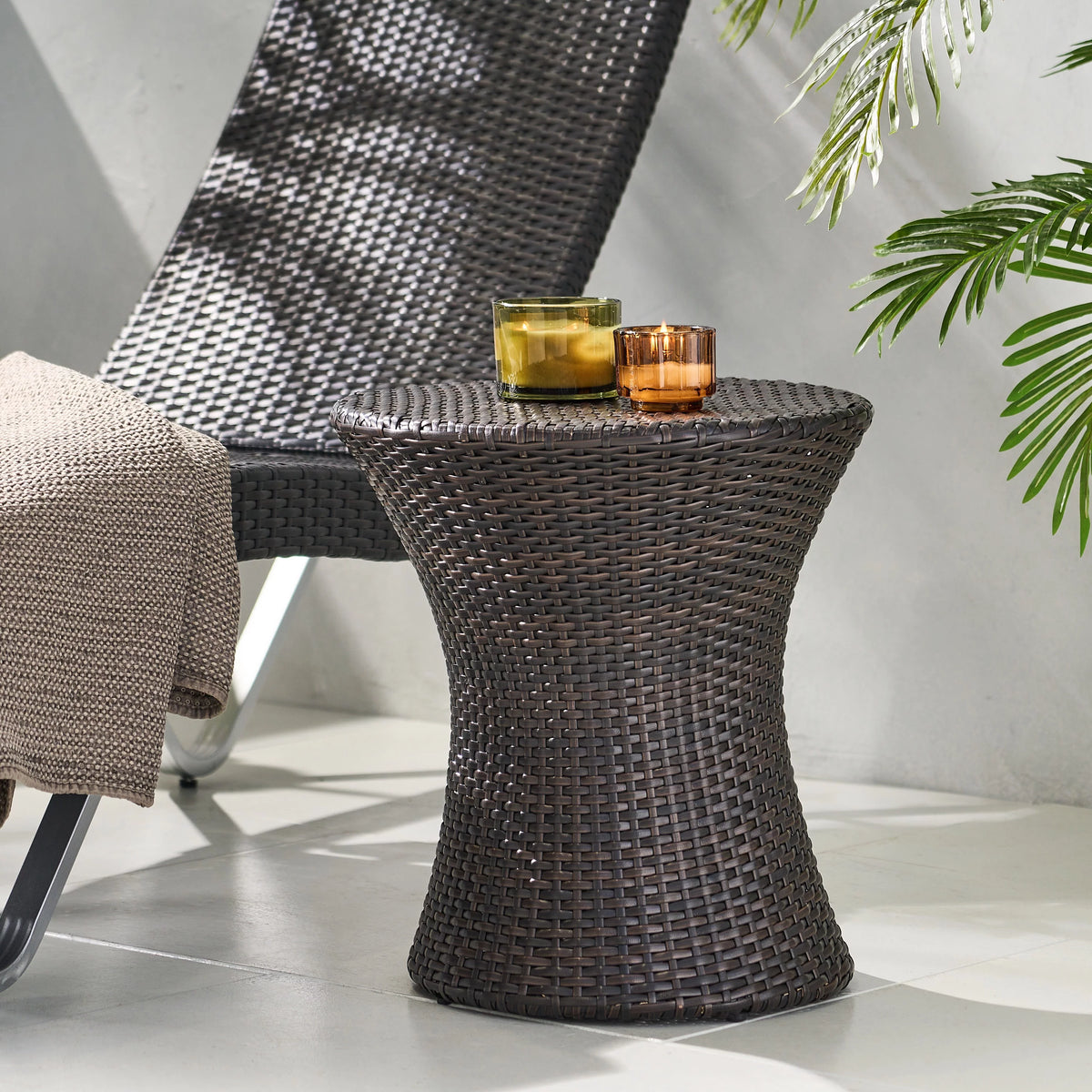 Multibrown Outdoor Wicker Side Table Z2552
