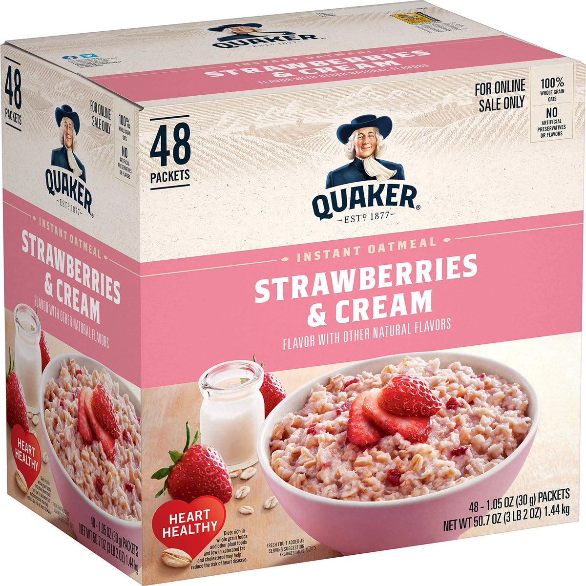Instant Oatmeal Strawberries And Cream 1.05 Ounce Pack Of 48 S3319