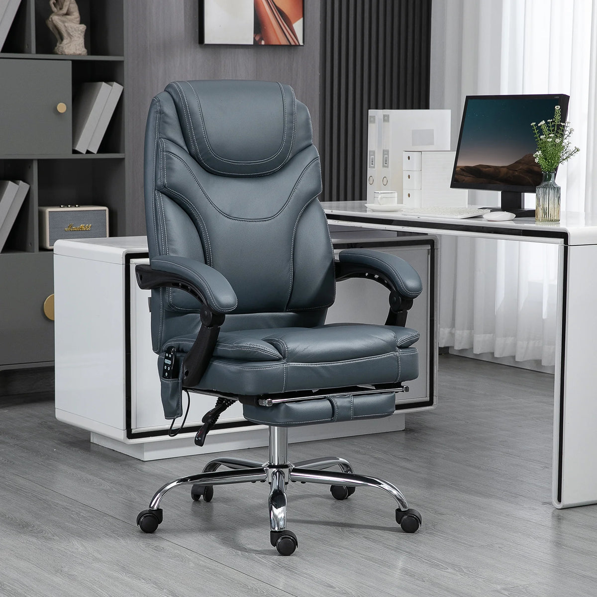 Gray PU Leather Massage Office Chair with Heat E6313