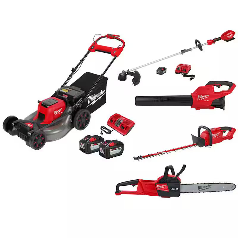 Brushless 21 in. Self-Propelled Mower with String Trimmer, Blower, Hedger, Chainsaw J761942