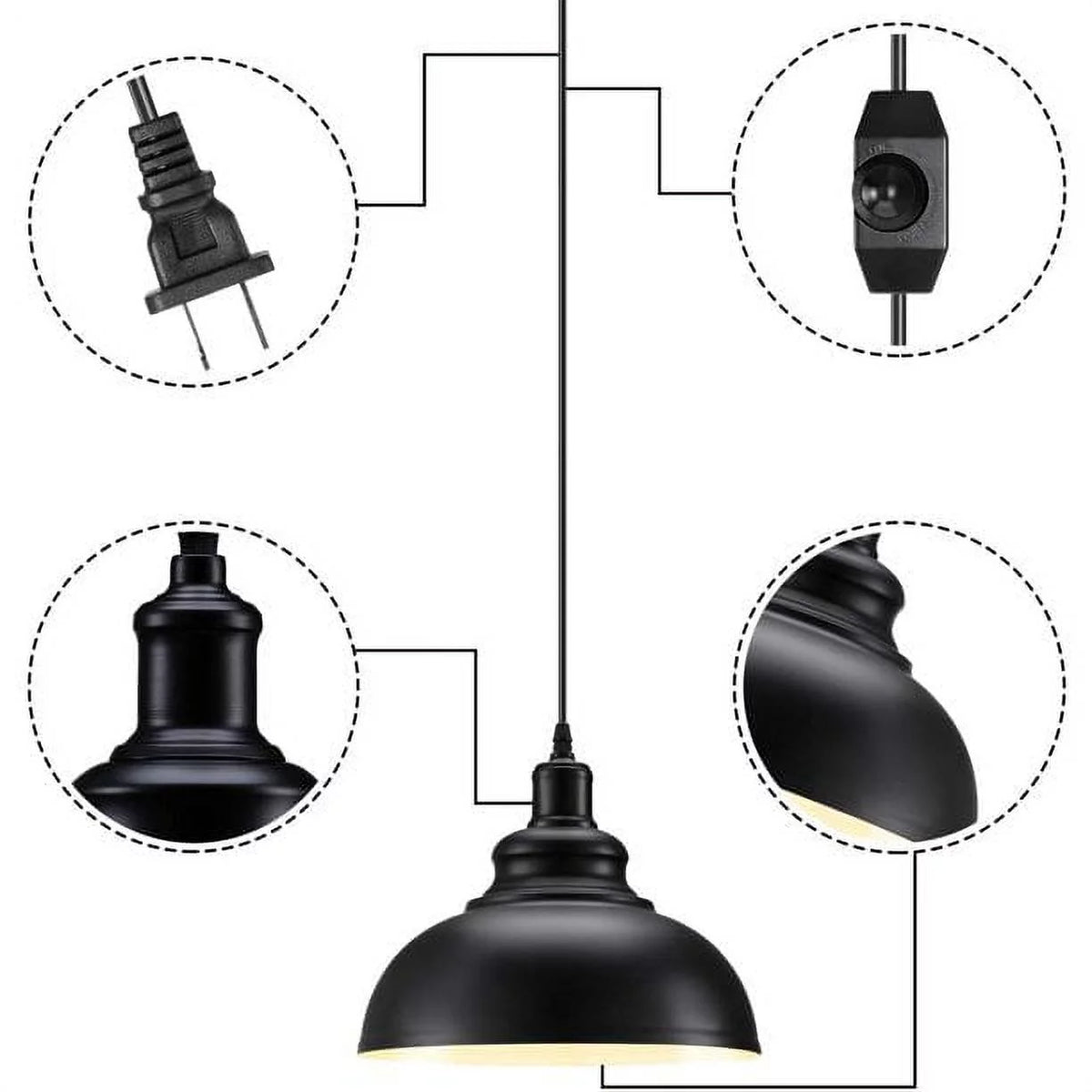 Plug in Barn Pendant Light with Cord Hanging Dome Light Fixture Y664