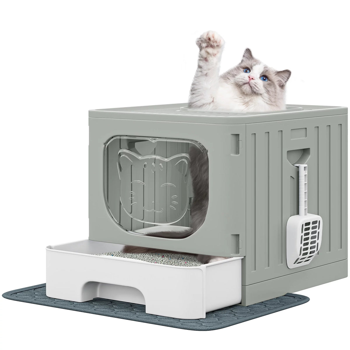 Large Enclosed Cat Litter Box with Cushion & Litter Scoop V2149