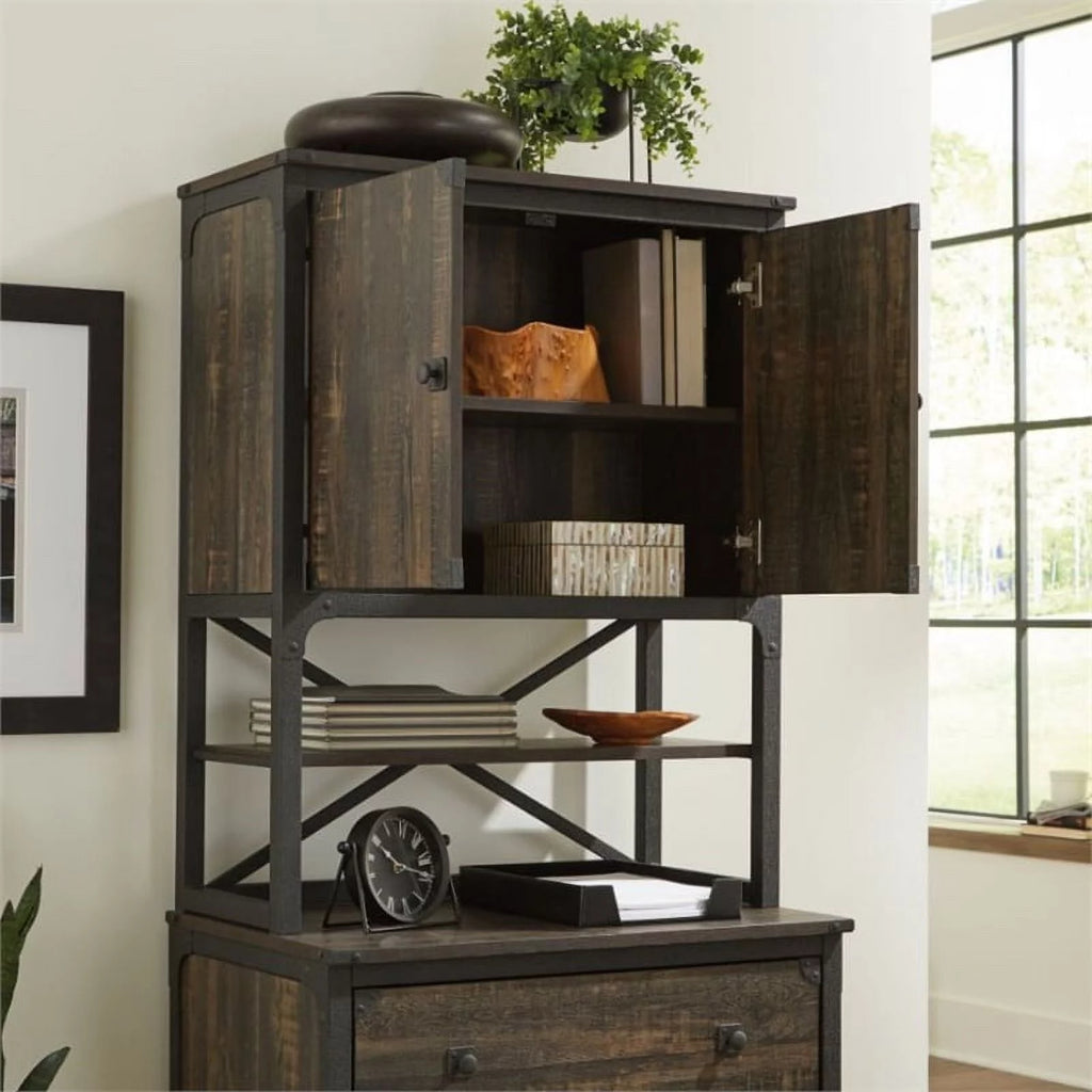Engineered Wood Library Hutch in Carbon Oak Finish L1213