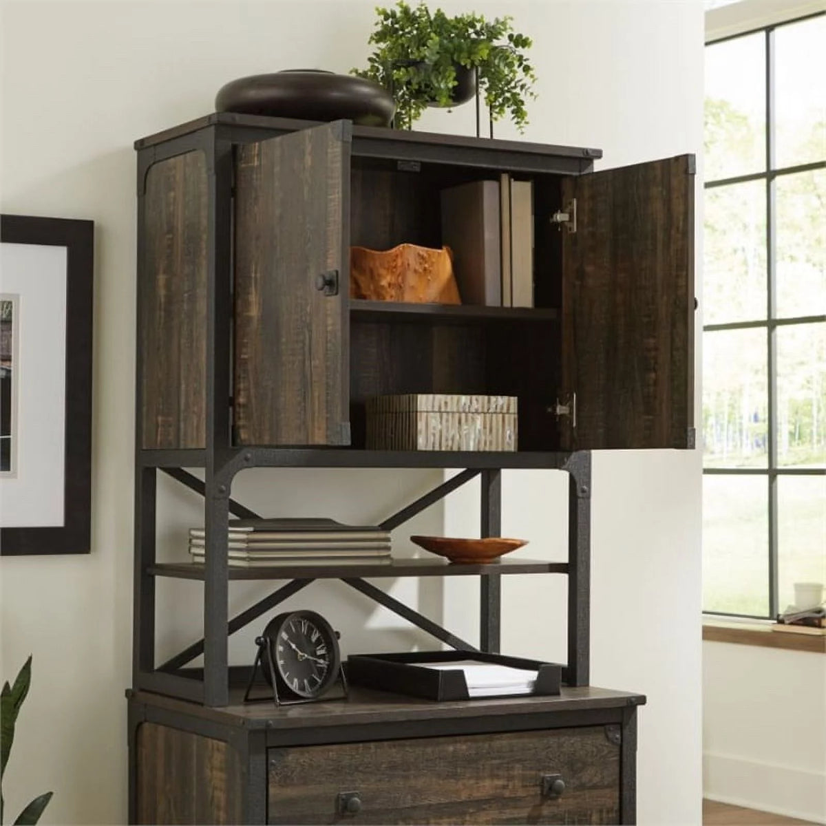Engineered Wood Library Hutch in Carbon Oak Finish L1213
