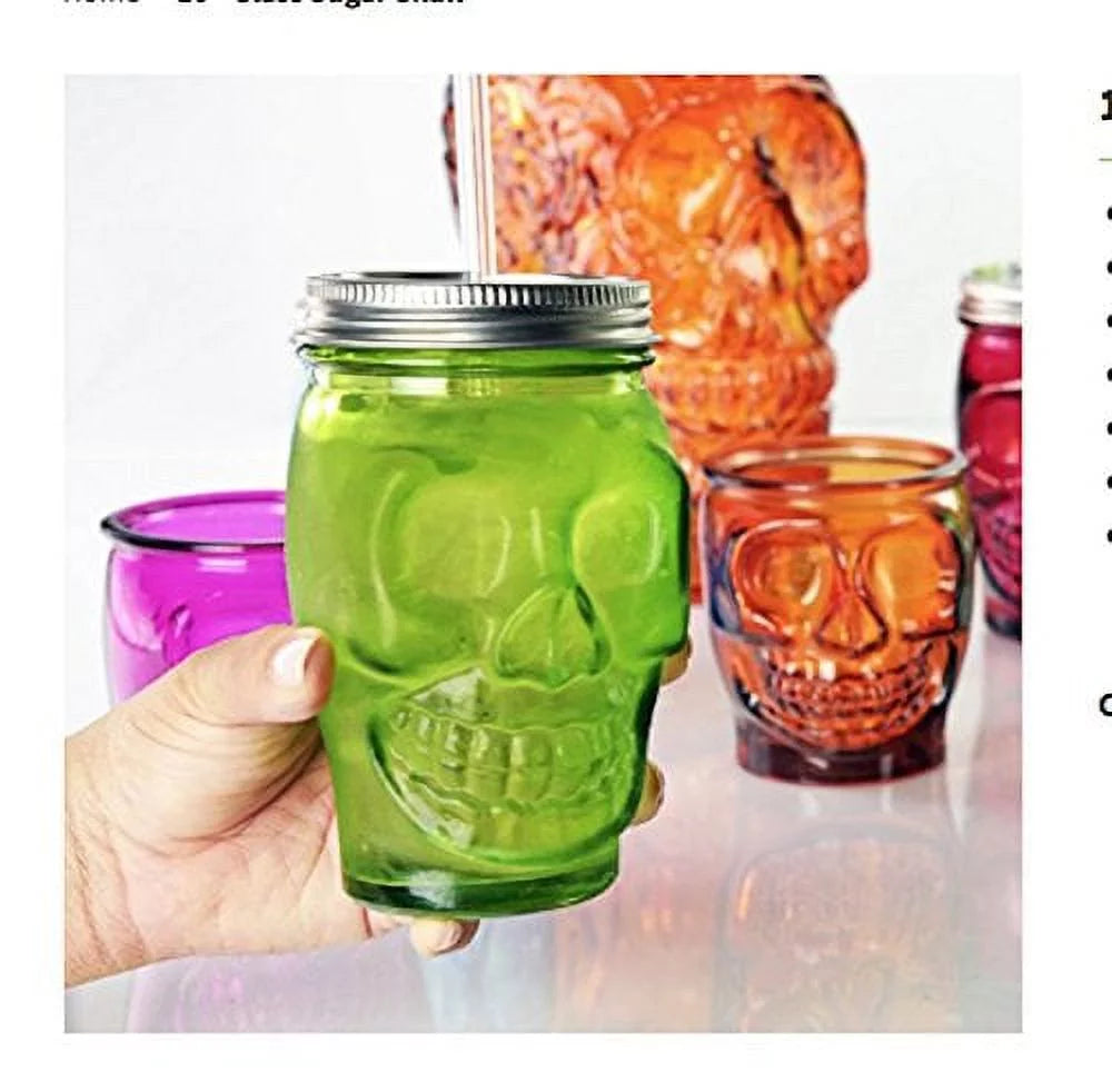 Sugar Skull Glass Tumbler with Straw F598073