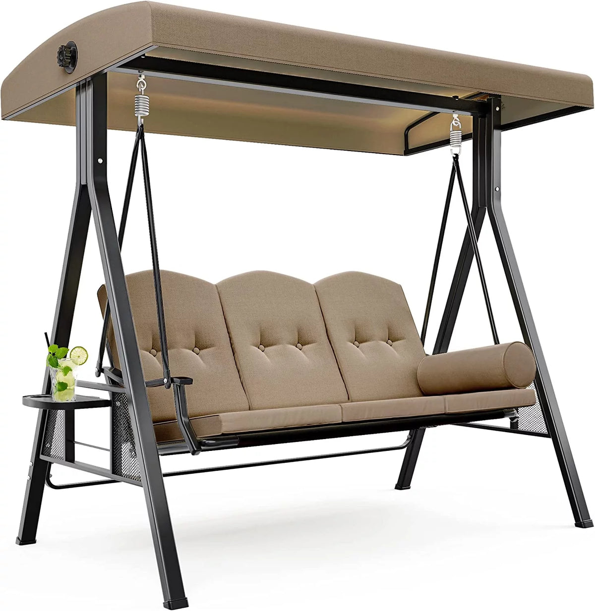 3 Person Outdoor Patio Swing Chair with Adjustable Canopy and Cushion R175