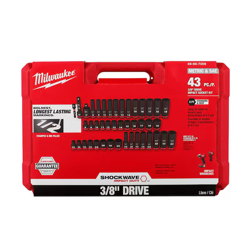 3/8 in. Drive SAE and Metric 6 Point Impact Socket Set (86-Piece) L8618