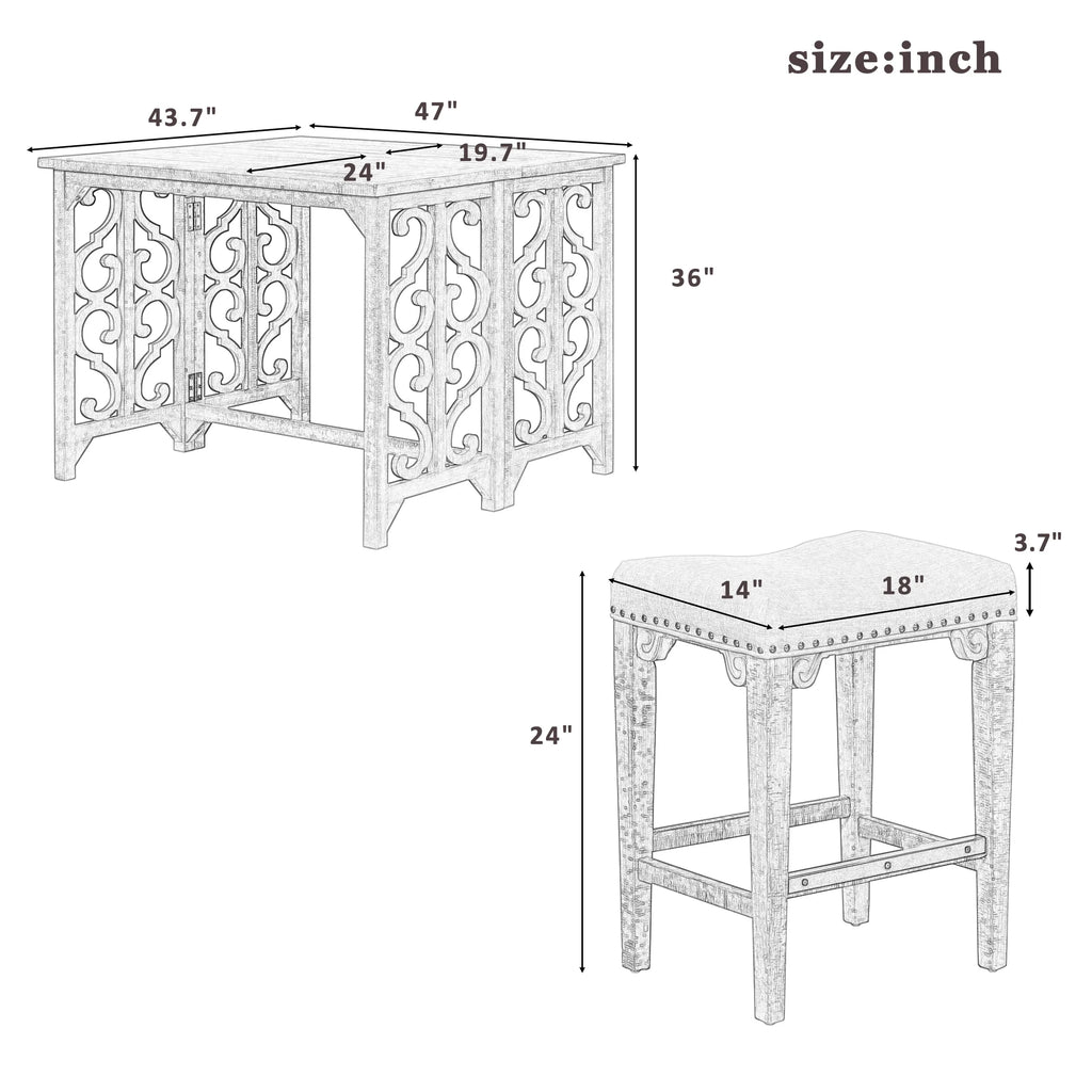 3-Piece Solid Wood Counter Height Dining Set with 2 Saddle Stools Q3491