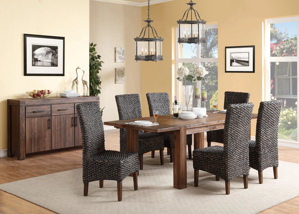 8PC Rectangle Table 6 Water Hyacinth Chair Sideboard Dining Set Acacia Rustic Brown K39215